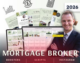 Mortgage Broker Biz Kit Bundle2026 - Canva Template-Instagram Post Ideas-Planner-Content Calendar-Google Sheet