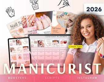 Manicurist-Nail Technician Biz Kit Bundle2026 - Canva Template-Instagram Post Ideas-Planner-Nail Salon Content Calendar-Google Sheet
