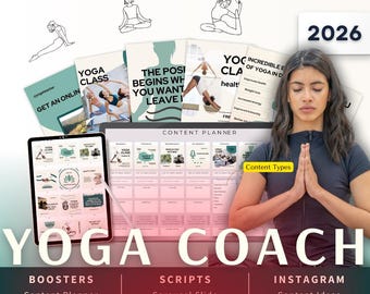 Yoga Coach Biz Kit Bundle2026 - Canva Template-Instagram Post Ideas-Planner-Yoga Teacher Studio Content Calendar-Google Sheet
