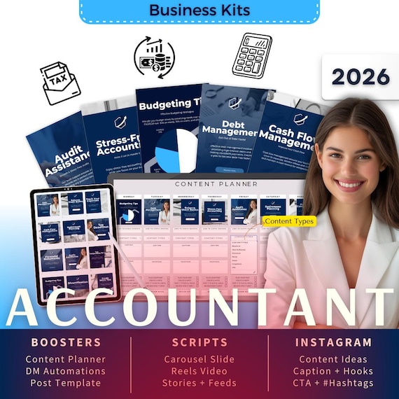 Accountant Biz Kit Bundle2026 - Canva Template-Instagram Post Ideas-Planner-Wood Worker Content Calendar-Google Sheet