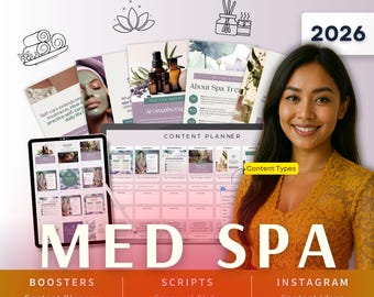 Med Spa Therapist Biz Kit Bundle2026 - Canva Template-Instagram Post Ideas-Planner-Spa Therapist Content Calendar-Google Sheet