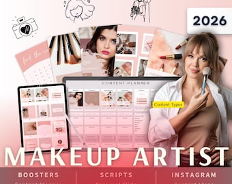 Makeup Artist Biz Kit Bundle2026 - Canva Template-Instagram Post Ideas-Planner-Beauty Salon Content Calendar-Google Sheet
