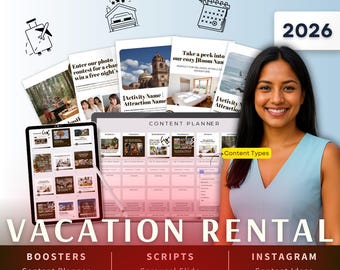 Vacation Rental Biz Kit Bundle2026 - Canva Template-Instagram Post Ideas-Planner-vrbo host Content Calendar-Google Sheet