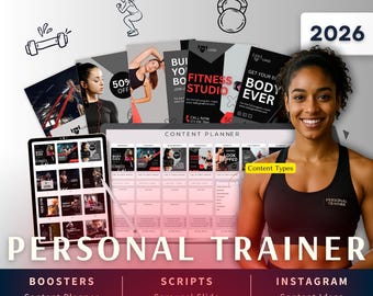 Personal Trainer Biz Kit Bundle2026 - Canva Template-Instagram Post Ideas-Planner-Fitness Studio Content Calendar-Google Sheet