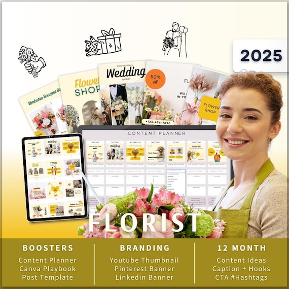 Florist Bundle2026 - Canva Template-Instagram Post Ideas-Planner-Bouquet-Flower Shop Content Calendar-Google Sheet