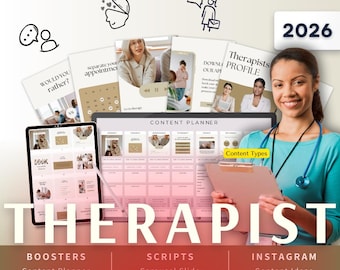 Therapist Biz Kit Bundle2026 - Canva Template-Instagram Post Ideas-Planner-Therapy Clinic Content Calendar-Google Sheet