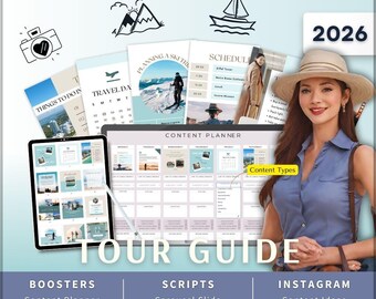 Tour Guide Instagram Kit 7in1 Bundle Canva Template-Content Planner-Caption-Reels-Insta Story-Carousel-DM Manychat Travel Agency