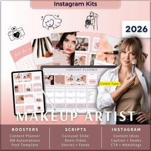 Makeup Artist Instagram Kit 7in1 Bundle Canva Template-Content Planner-Post Caption-Reels-Story-Carousel -DM Manychat-MUA-Salon