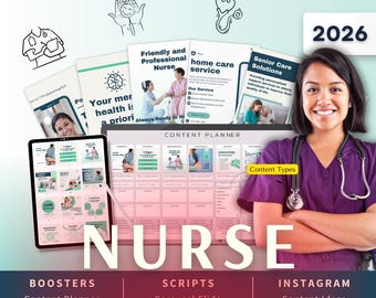 Nurse Biz Kit Bundle2026 - Canva Template-Instagram Post Ideas-Planner-Health Care Content Calendar-Google Sheet