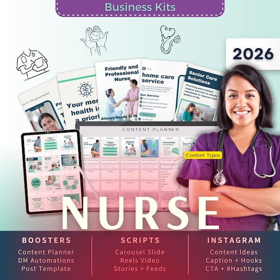 Nurse Biz Kit Bundle2026 - Canva Template-Instagram Post Ideas-Planner-Health Care Content Calendar-Google Sheet