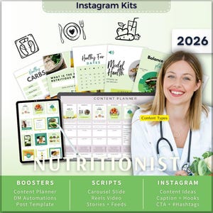 Nutritionist Instagram Kit 7in1 Bundle Canva Template-Content Planner-Post Caption-Reels-Insta Story-Carousel -DM Manychat-Meal