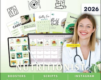 Nutritionist Instagram Kit 7in1 Bundle Canva Template-Content Planner-Post Caption-Reels-Insta Story-Carousel -DM Manychat-Meal