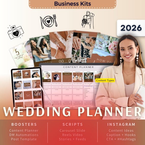 Wedding Planner Biz Kit Bundle2026 - Canva Template-Instagram Post Ideas-Planner-Wedding Organizer Content Calendar-Google Sheet