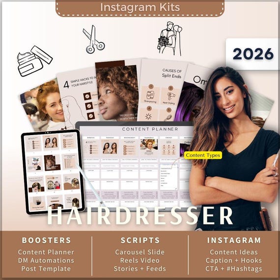 Hairdresser Instagram Kit 7in1 Bundle Canva Template-Content Planner-Caption-Reels-Story-Carousel -DM Manychat styler-hairstylist