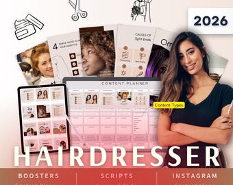 Hairdresser-Hair Styler Biz Kit Bundle2026 - Canva Template-Instagram Post Ideas-Planner-Hair Salon Content Calendar-Google Sheet