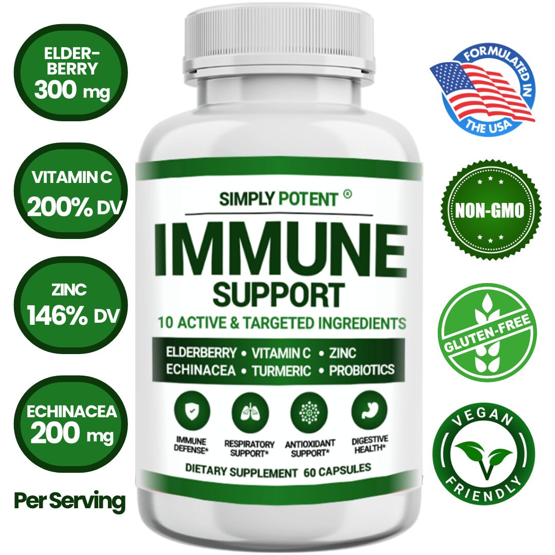 Immune Support Supplement, 10 in 1 Immunity Booster Blend of Elderberry