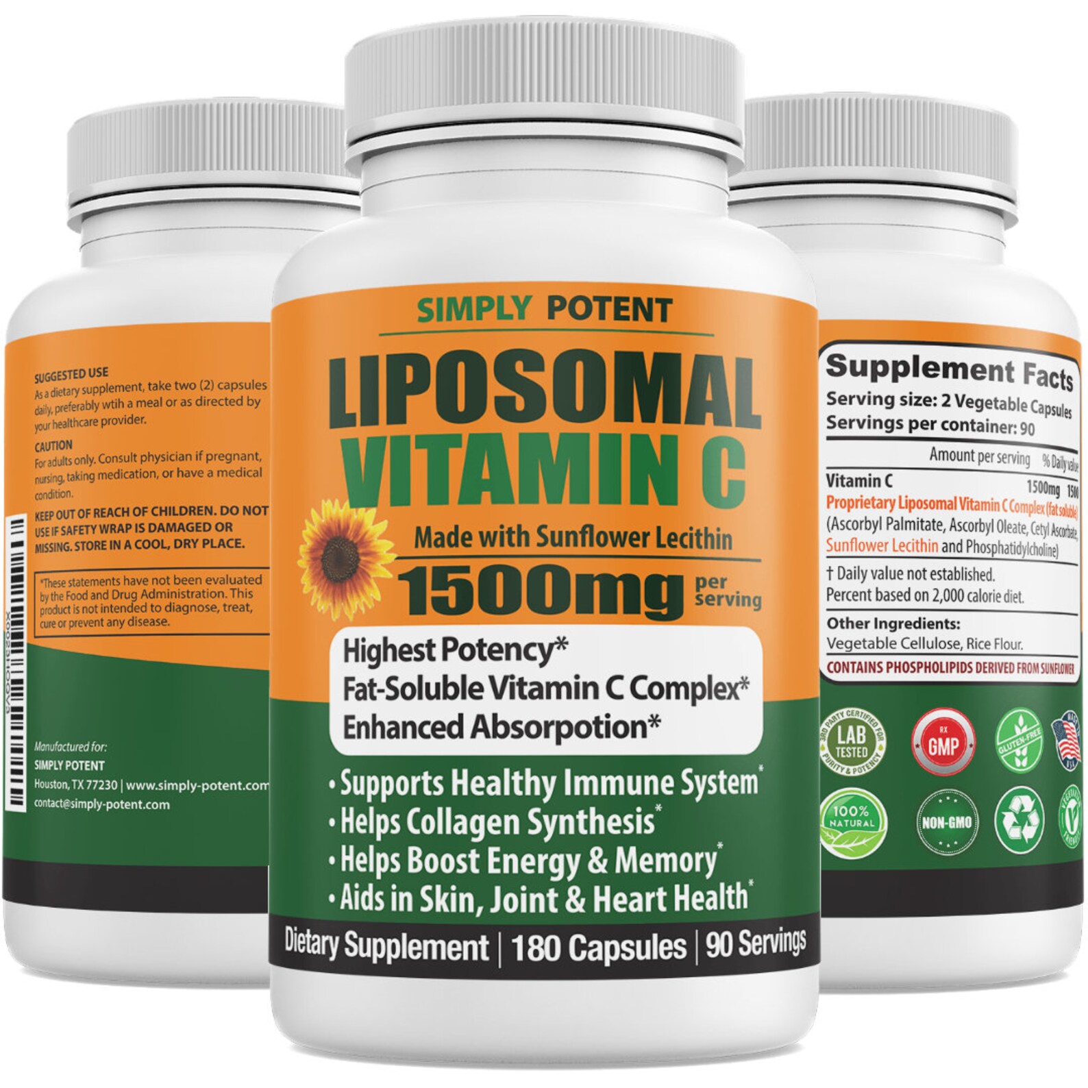 Liposomal Vitamina C 1500mg 180 Cápsulas Suplemento de Alta Etsy España
