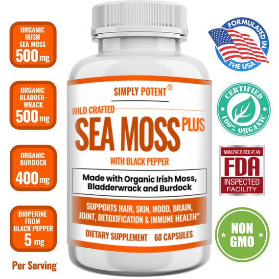 Organic Irish Sea Moss With Bladderwrack and Burdock 60 - Etsy Organic Irish Sea Moss With Bladderwrack and Burdock 60 - Etsy