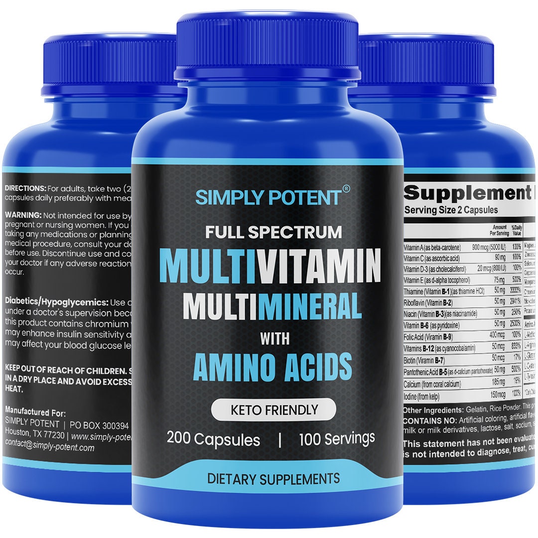Amino Acids With Multi Vitamins & Minerals 200 Caps, Keto Friendly Formula With Lmethionine L
