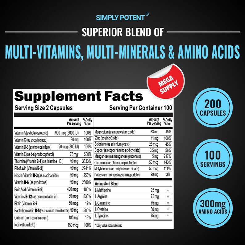 Amino Acids With Multi Vitamins & Minerals 200 Caps, Keto Friendly