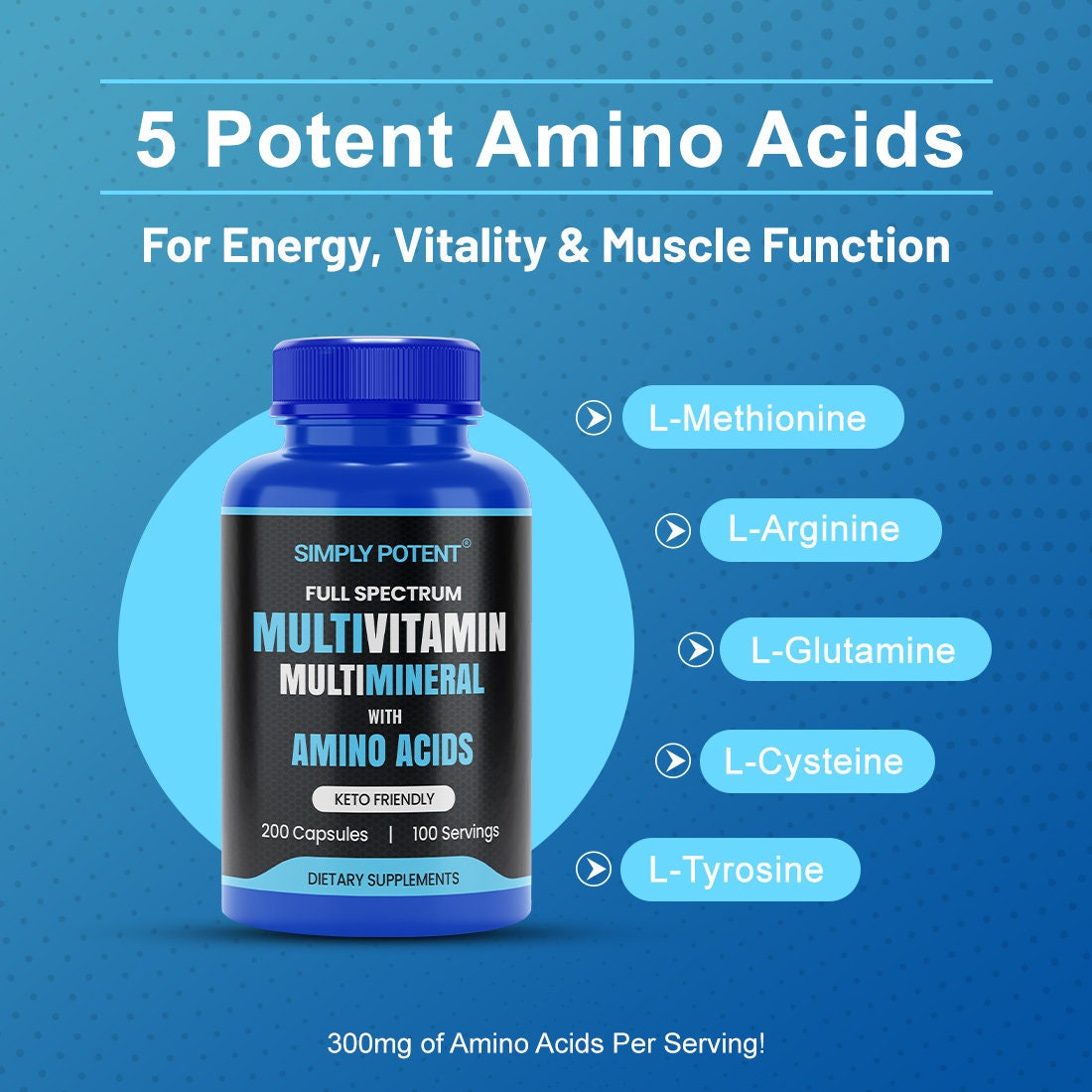 Amino Acids With Multi Vitamins & Minerals 200 Caps, Keto Friendly Formula With Lmethionine L
