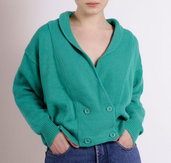 Vintage wool shawl collar cardigan, Knit 70s overs