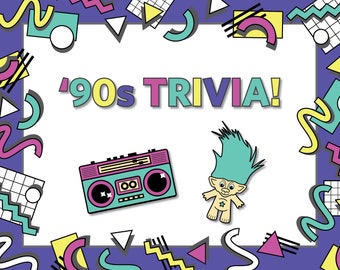 90s Trivia, 90s Theme Party Game, Virtual Trivia Game, Games Night, Online Quiz, Pub Quiz, Online Game, Instant Download