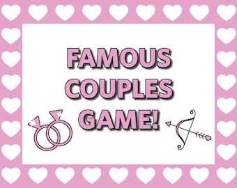 Bridal Shower Game, Virtual Bridal Shower, Game for Zoom Party, Famous Couples Game, Heart Themed, Office Bridal Shower, Online Games