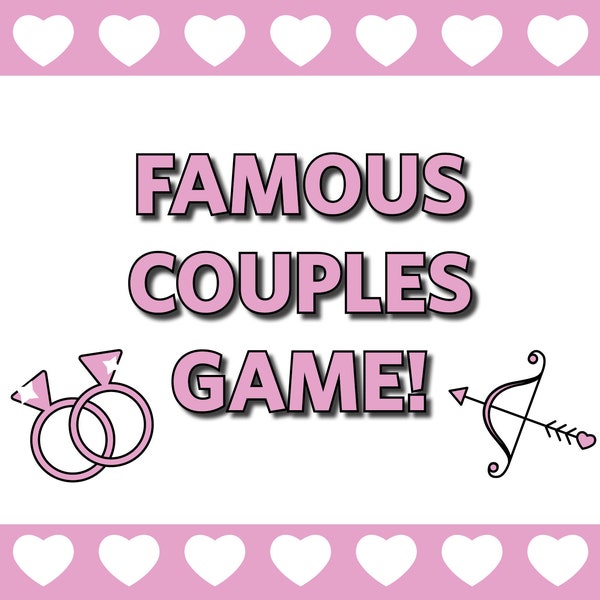 Bridal Shower Game, Virtual Bridal Shower, Game for Zoom Party, Famous Couples Game, Heart Themed, Office Bridal Shower, Online Games