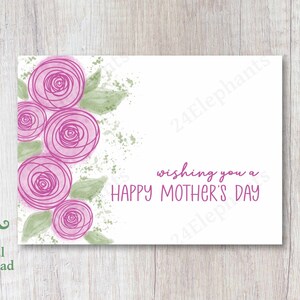 Cartão imprimível do dia das mães 5x7 | Borda floral | Flores em aquarela rosa | Primavera