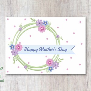 Cartão imprimível do dia das mães 5x7 | Guirlanda Floral | Flores Pastel | Primavera