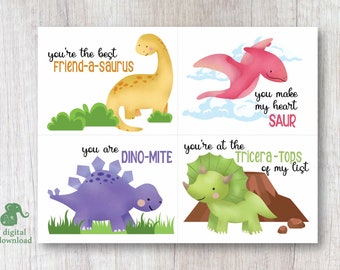 Printable Dinosaur Valentine Cards For Kids School Valentine Dinosaur Cute Cards For Classroom Exchange Valentine's Day Dinosaur Gift Tags