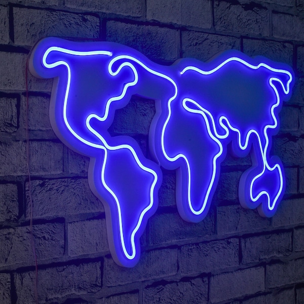 World Map Neon Earth Neon Custom Neon Handmade Neon Wall Signs and Messages LED Neon Flash Messages Blue Planet Neon Wall Neon Gift