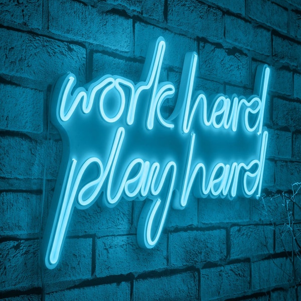 Work Hard Play Hard Handmade Neon Wall Signs and Messages Handcrafted LED Neon Flash Messages Neon Wall Decoration