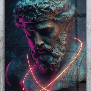 Neon Statue, Acrylic Glass Wall Art, Home Decor, Pop Art Wall Decor, UV Printed Modern Portrait, Interior Design, 44x66 cm, 66x99cm, Gift