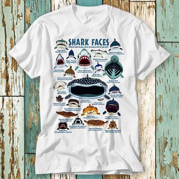 Shark Faces Marine Sea Life T Shirt Top Design Unisex Ladies Mens Tee Retro  Fashion Limited Edition Vintage Shirt S707 