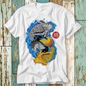 Mentahan Ikan Koi Fish Japan Yin Yang T Shirt Top Design Unisex Ladies Mens Tee Retro Fashion Vintage Shirt S714