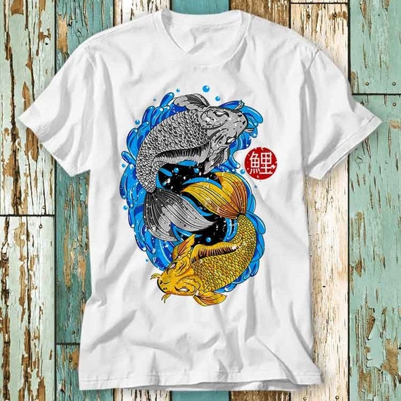 Mentahan Ikan Koi Fish Japan Yin Yang T Shirt Top Design Unisex Ladies Mens  Tee Retro Fashion Vintage Shirt S714