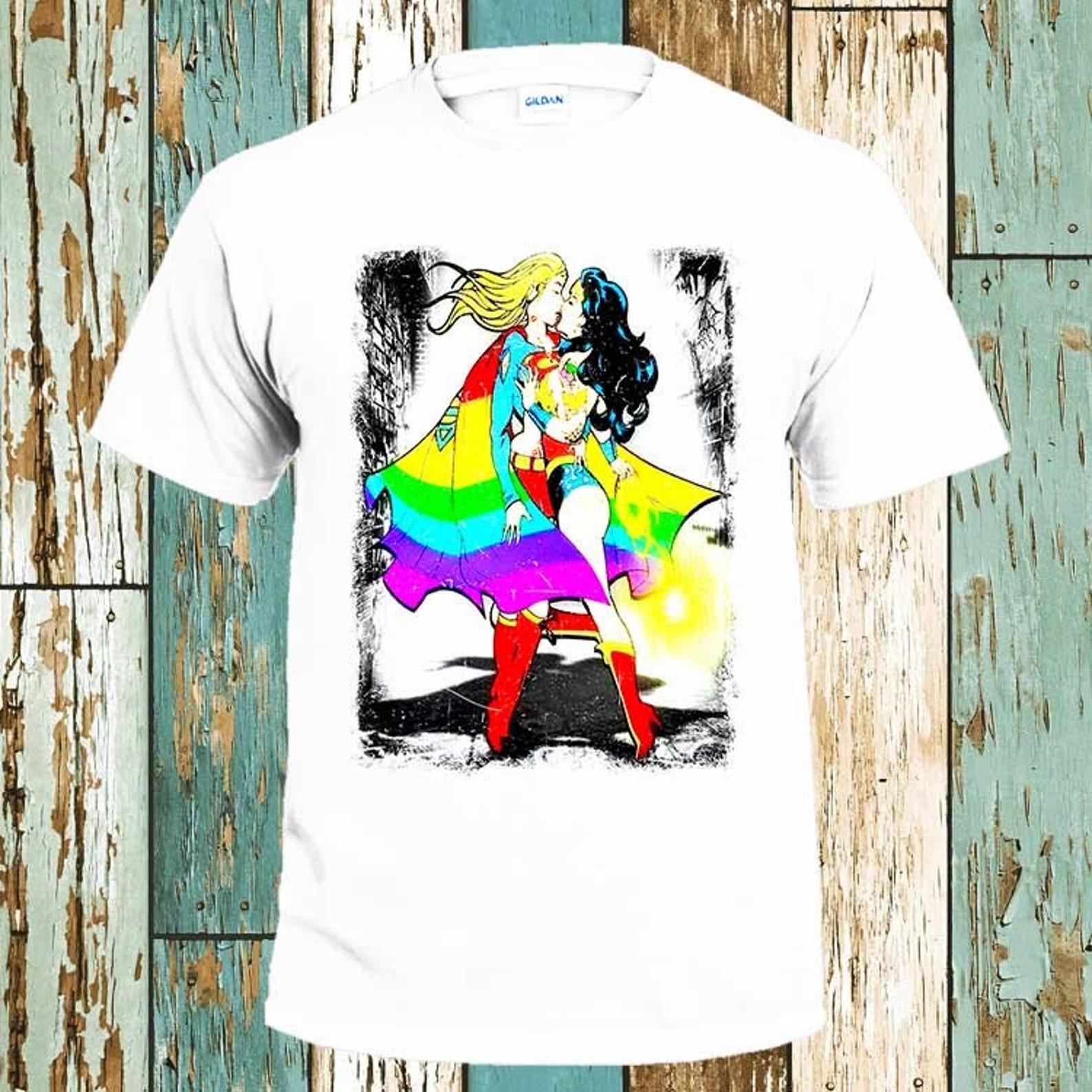 Kissing Sexy Superhero Tshirt Lesbian LGBT Pride Love is Love Etsy