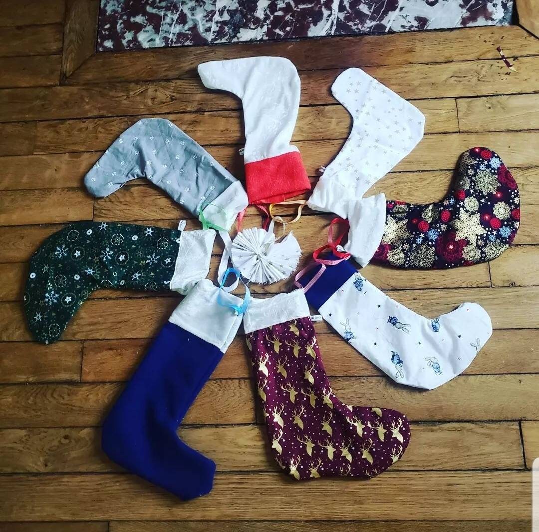 Chaussettes de Noël, Faites Main, Doublées