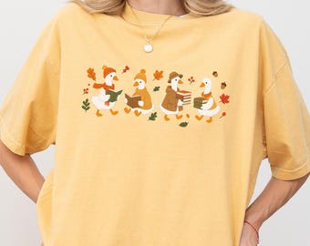 Fall Reading Geese Comfort colors shirt, Fall Bookish Tee, Silly Goose Shirt , Autumn Reading Tshirt, Reader Goose Shirt, Book Lover Tshirt