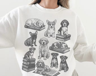 Dogs and Books Sweatshirt, Dogs Sweater, Book Lover Gift, Bookish Reading Sweatshirt, Gift for Dog Lover, Bookworm Tee, Dog Mom Sweatshirt