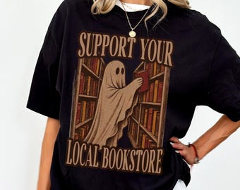 Halloween Bookish Comfort colors shirt, Library shirt, Ghost Librarian Shirt, Gift for Librarian, Spooky Book Lover Tee, Ghost Reading Shirt