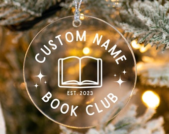 Custom book club ornament, book ornament christmas, book writer ornament, book lover ornament, reading book ornament, gift for book club