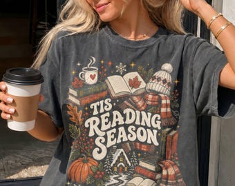 Reading season Shirt, Christmas Comfort colors shirt, Xmas Reading Shirt, Book Lover Gift, Xmas Book Club gift, Holiday Bookish Tshirt