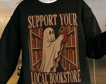 Halloween Bookish Sweatshirt, Bookstore Sweatshirt, Library Ghost Sweatshirt, Bookworm Reading Crewneck, Spooky Season Tee, Book Lover Gifts