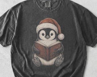 Reading christmas penguin shirt, Penguin Comfort colors shirt, Merry Christmas Shirt, Gift for Penguin Lover, Bookish Xmas Gift, Bookworm