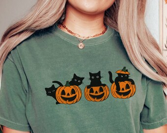 Cats in pumpkin comfort colors shirt, Pumpkin Cat Shirt, Halloween Cat Shirt, Black Cat Lover Shirt, Halloween Black Cat Shirt, Cat Mom Gift