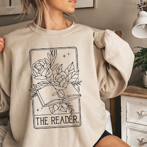The Reader Tarot Card Sweatshirt, Book Tarot Card Sweater, Bookish Sweatshirt, Book Sweater, Reading Sweatshirt, Author Tarot Card, Writer