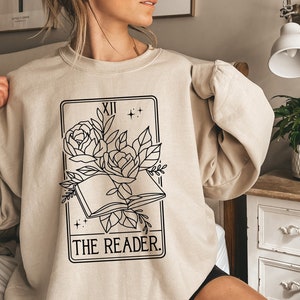 The Reader Tarot Card Sweatshirt, Book Tarot Card Sweater, Bookish Sweatshirt, Book Sweater, Reading Sweatshirt, Author Tarot Card, Writer